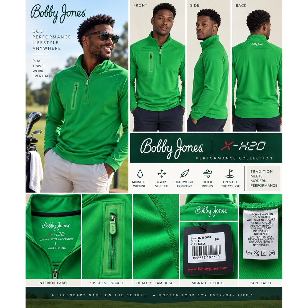 Bobby Jones X-H2O Mens L Kelly Green Golf Quarter Zip Pullover BJ480010 NWT